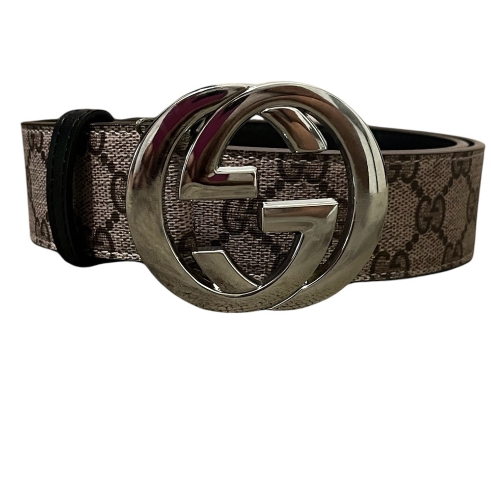 Men’s/Womens Gucci Black Monogram Belt with Silver Buckle
